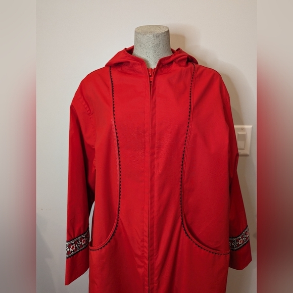 Vintage Red shell overcoat Jacket with embroidery plus size 1x - Picture 5 of 12